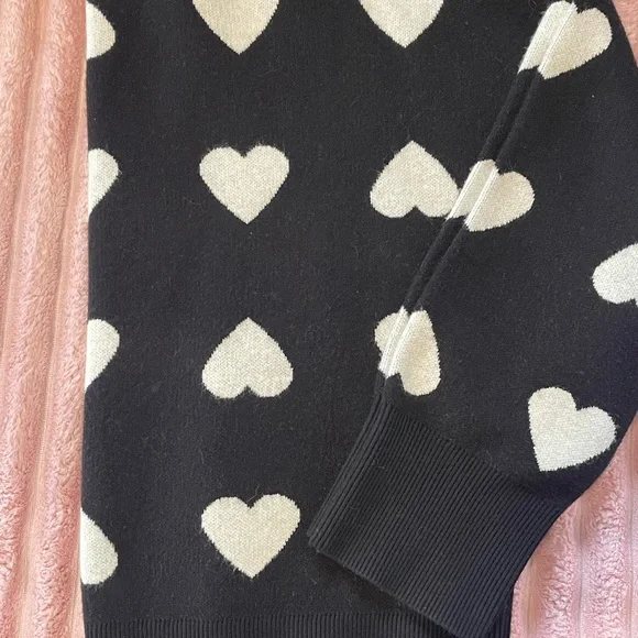 Express Black Crewneck Sweater with White Heart Motif - Picture 4 of 4